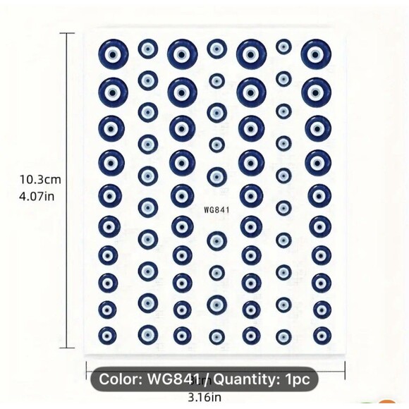 Evil Eye Nail Art Stickers Self Adhesive Nail Art Decals - 1 Sheet 69pcs - Picture 5 of 7